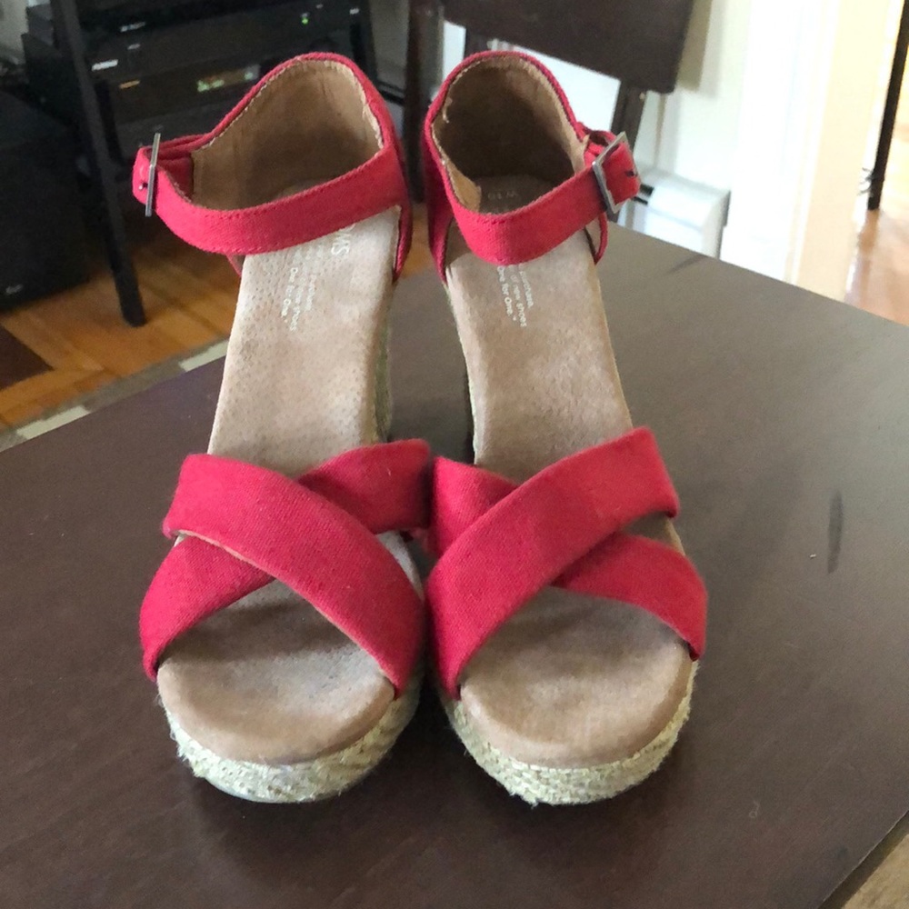 COPY - Cherry Red TOMS wedges! NWOT
